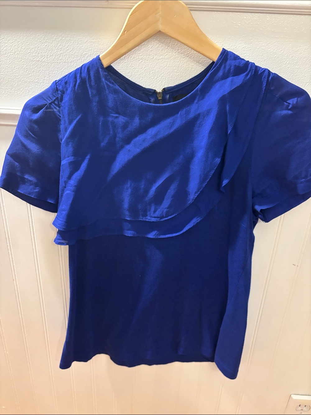 Zara Royal Blue Short-Sleeve Ruffle Front Blouse